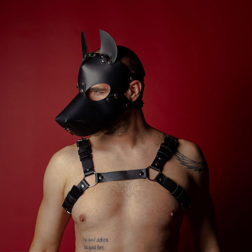 Маска собаки з натуральної шкіри чорна 