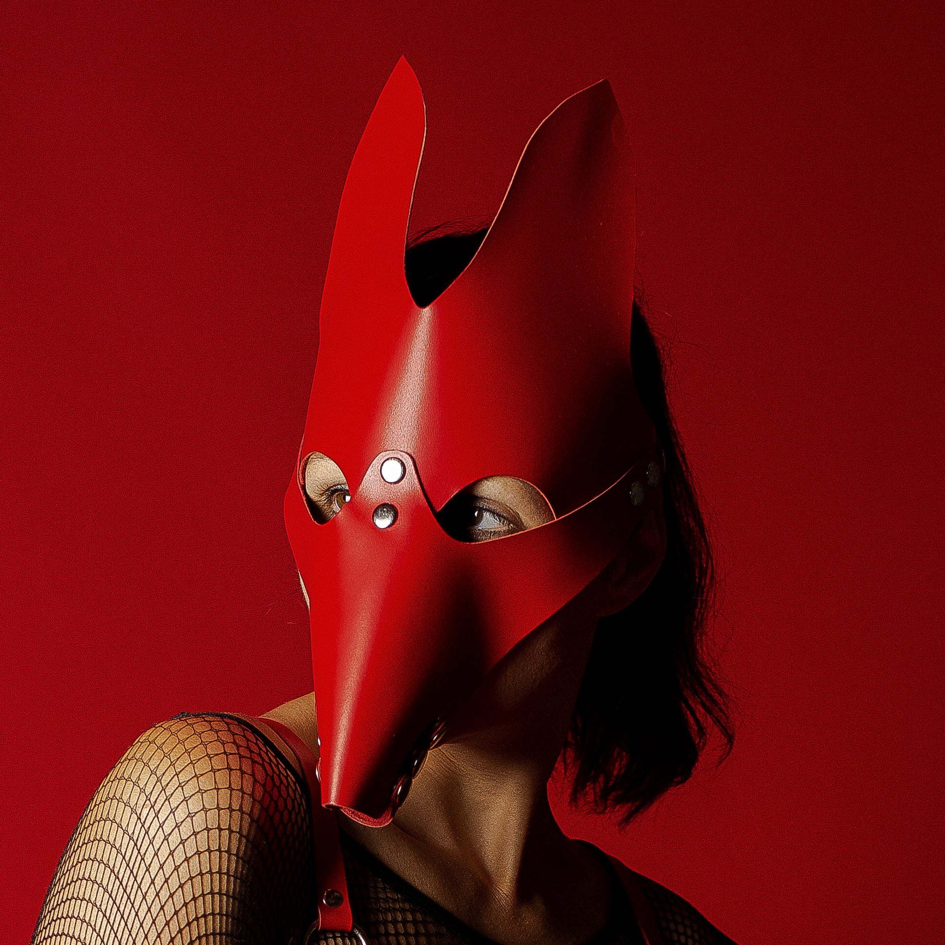 Кожаная маска Лисы красная